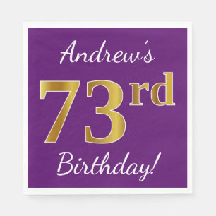 Serviettes Jetables Purple, Faux Gold 73ème anniversaire + Nom personn