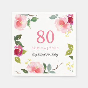 Serviettes Jetables Quatre-vingtième fête d'anniversaire florale assez