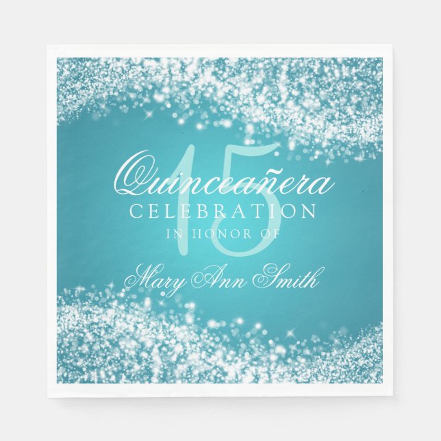 Serviettes Jetables Quinceanera Party Sparkling Wave Turquoise (Devant)