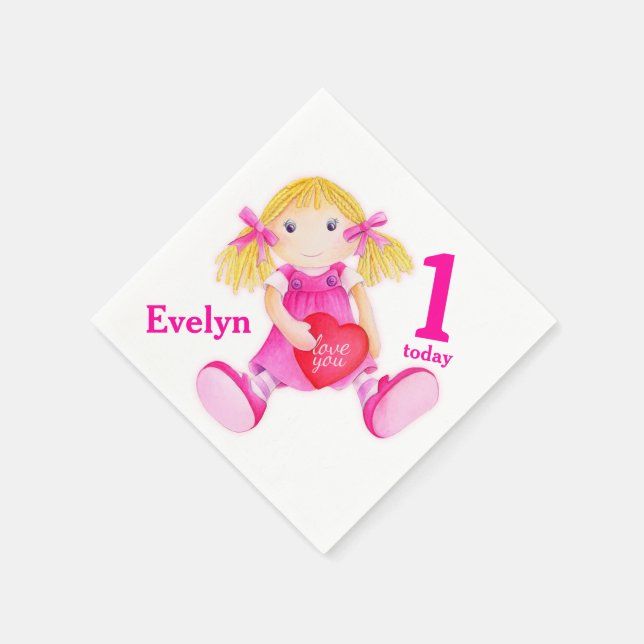 Serviettes Jetables Rag poupée art filles 1er Anniversaire serviettes (Coin)