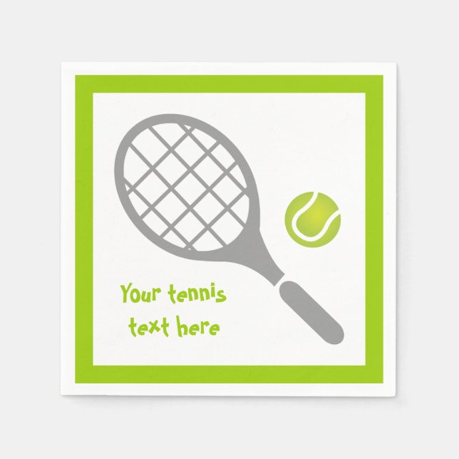 Serviettes Jetables Raquette de tennis et balle gris, vert moderne per (Devant)