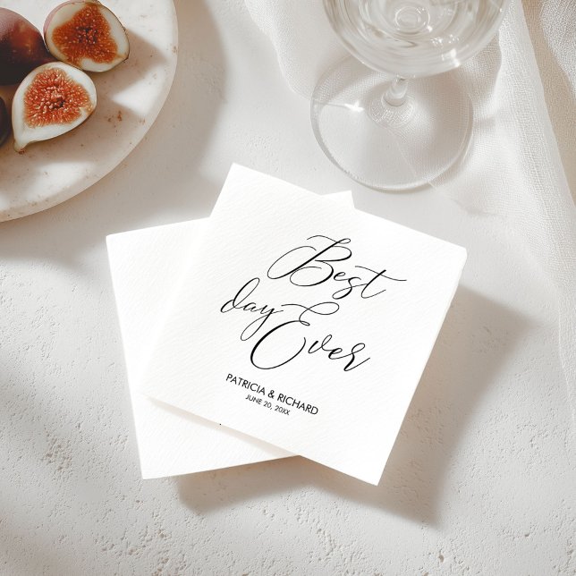 Serviettes Jetables Réception de mariage chic script jour le plus beau (Créateur téléchargé)