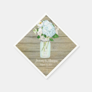 Serviettes Jetables Réception rustique Pays Mason Jar Blue Hydrangeas