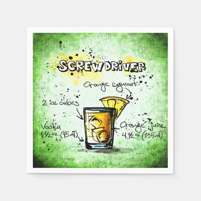 Serviettes Jetables Recette de boissons de tournevis (Devant)