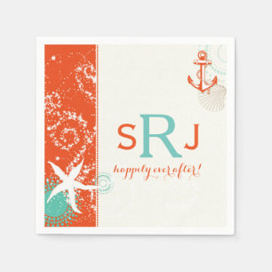 Serviettes Jetables Red Aqua Ivory Nautical Beach Mariage
