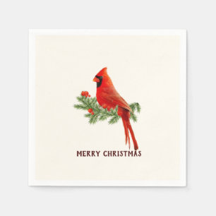 Serviettes Jetables Red Cardinal Bird Joyeux Papier de Noël Napkin
