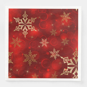 Serviettes Jetables Red & Gold Snowflakes Noël Holiday Naples