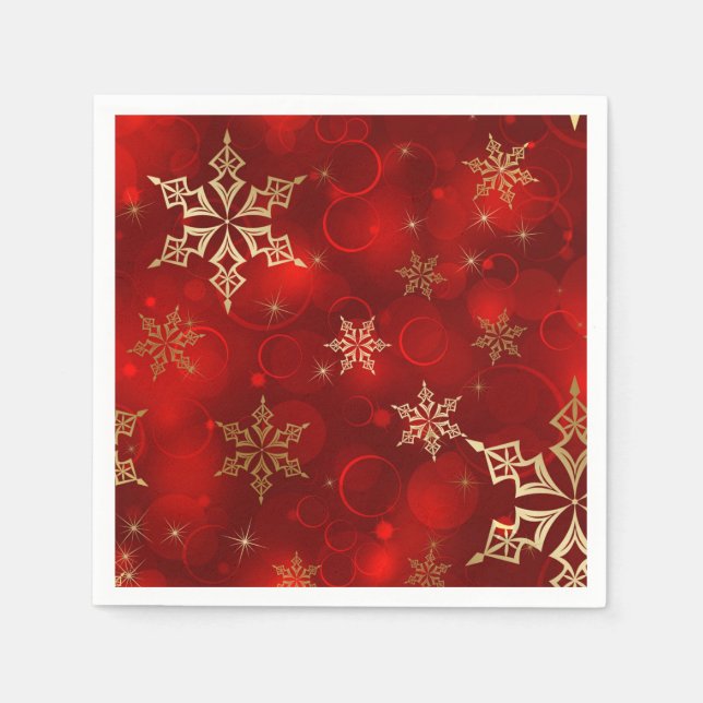Serviettes Jetables Red & Gold Snowflakes Noël Holiday Naples (Devant)
