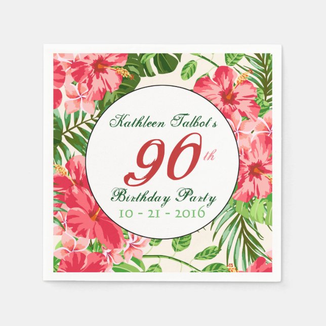 Serviettes Jetables Red Hibiscus 90e Anniversaire Papier de fête Napki (Devant)