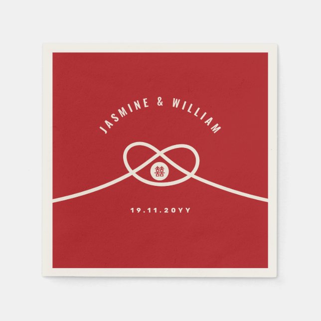 Serviettes Jetables Red Knot Union Double Bonheur Mariage chinois (Devant)