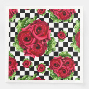Serviettes Jetables Red Roses Bouquet Floral Amour Rockabilly À damier