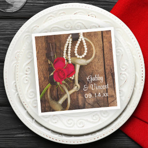 Serviettes Jetables Red Roses et Cheval Bit Pays Mariage de l'Ouest