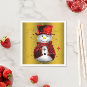 Serviettes Jetables Red Snowmen en or