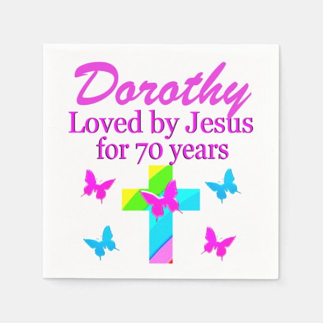 SERVIETTES JETABLES RELIGIEUX PERSONNALISÉS 70E ANNIVERSAIRE NAPKINS (Devant)