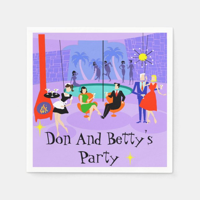 Serviettes jetables Retro Tropical Cocktail Party (Devant)