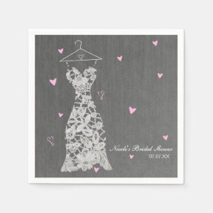 Serviettes Jetables Robe de mariée en dentelle moderne grise élégante 
