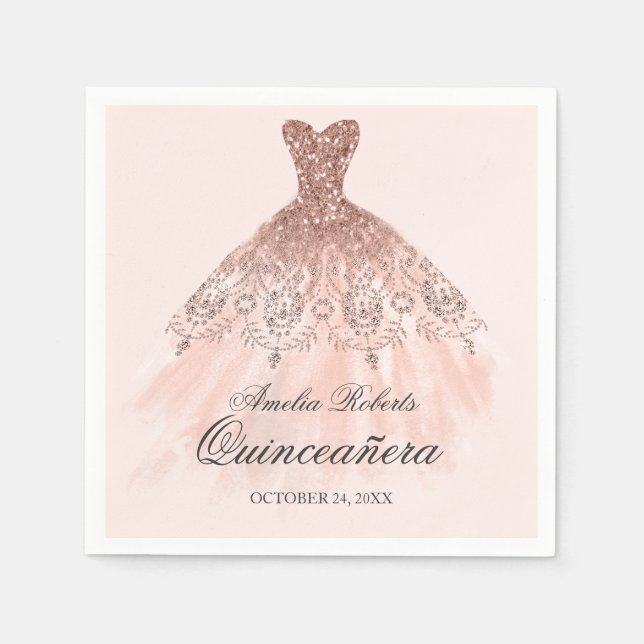 Serviettes Jetables Robe rose Gold Sparkle Quinceanera Napkin (Devant)