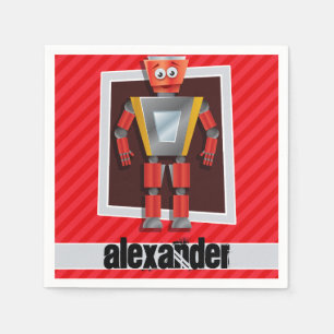 Serviettes Jetables Robot ; Grilles rouge écarlate