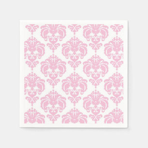 Serviettes Jetables Rose Clair Et Blanc Damask Chic Élégant Fête