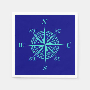 Serviettes Jetables Rose de boussole Turquoise sur bleu marine