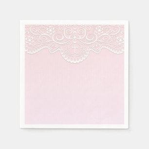 Serviettes Jetables Rose, Dentelle Blanche, Religieuse