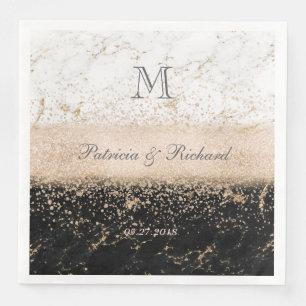 Serviettes Jetables Rose or confetti marbre mariage