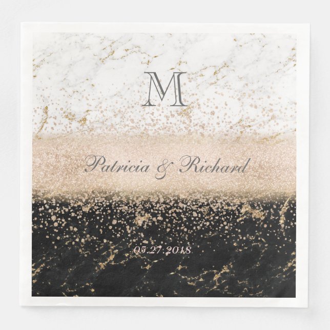 Serviettes Jetables Rose or confetti marbre mariage (Devant)