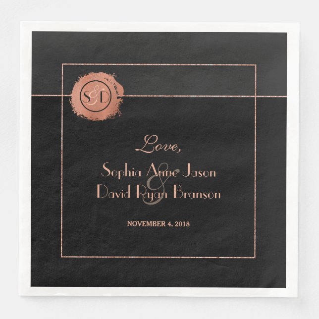 Serviettes Jetables Rose romantique Parties scintillant or Monogramme  (Devant)