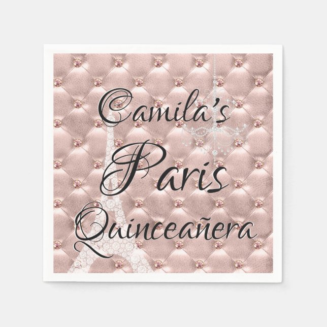 Serviettes Jetables Rose Rose Gold Paris Quinceañera (Devant)