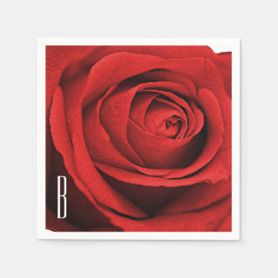 Serviettes Jetables Rose rouge blanc (toute couleur) monogramme rustiq
