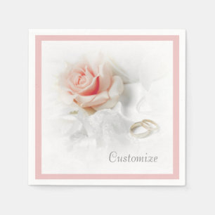 Serviettes Jetables Roses roses et anneaux Mariages Bordures roses