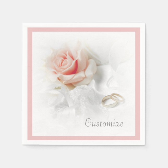 Serviettes Jetables Roses roses et anneaux Mariages Bordures roses (Devant)