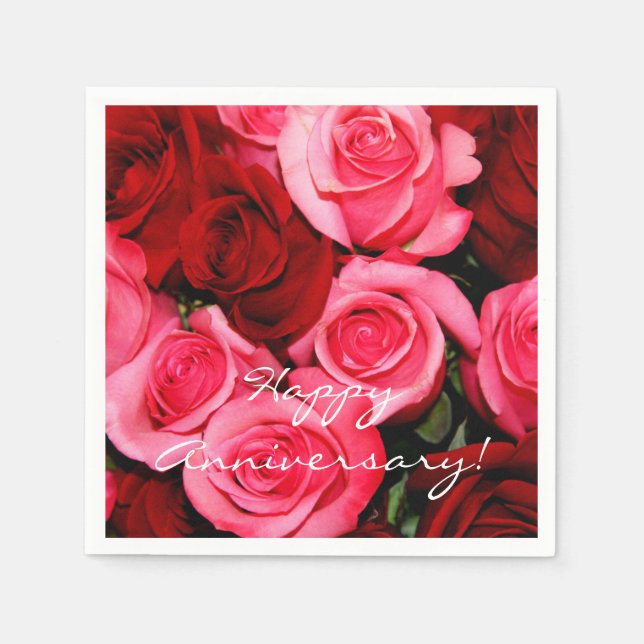 Serviettes Jetables Roses, roses et Red-Paper à cocktails serviettes (Devant)