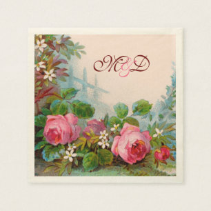 SERVIETTES JETABLES ROSES ROSES ROSES ROSES, JASMINES MONOGRAMME MARIA
