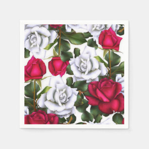 Serviettes Jetables Roses Rouges & Blanches Shabby Chic Rustique Glamo