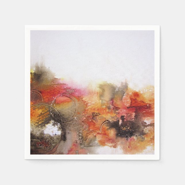 Serviettes Jetables Rouge Brown Orange blanc Art Abstrait moderne (Devant)