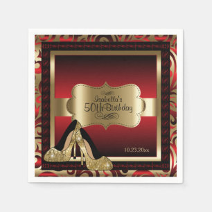 Serviettes Jetables Rouge et or métalliques - cinquantième texte de