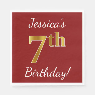 Serviettes Jetables Rouge, Faux Gold 7e anniversaire + Nom personnalis