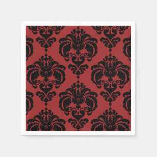 Serviettes Jetables Rouge foncé noir damassé mariage vintage événement