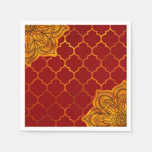 Serviettes Jetables Rouge Incandescent Or Royal Thème Indien Arabe Mar