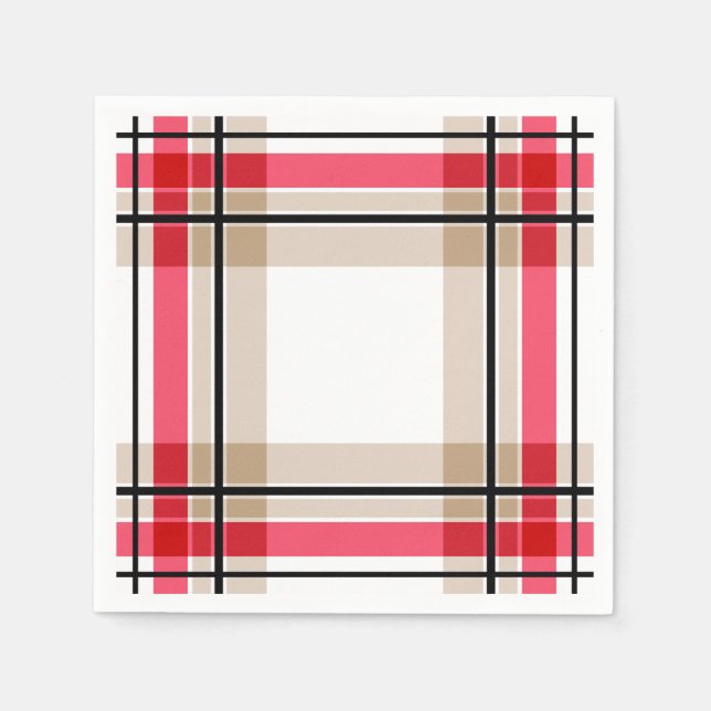 Serviettes Jetables Rouge noir blanc plaid (Devant)