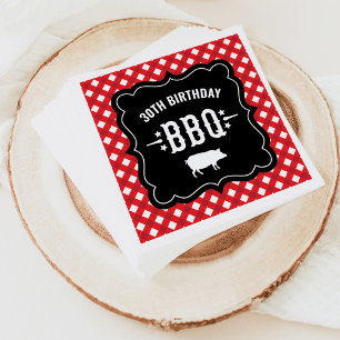 Serviettes Jetables Rouge rustique En vichy Plaid 30e anniversaire BBQ
