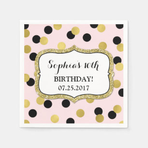 Serviettes Jetables Rougissent la fête d'anniversaire noire rose de