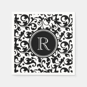 Serviettes Jetables Rouleau noir et blanc élégant de damassé décor