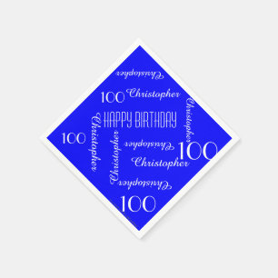 Serviettes Jetables Royal Blue 100th Birthday Party Repeat Names Papie
