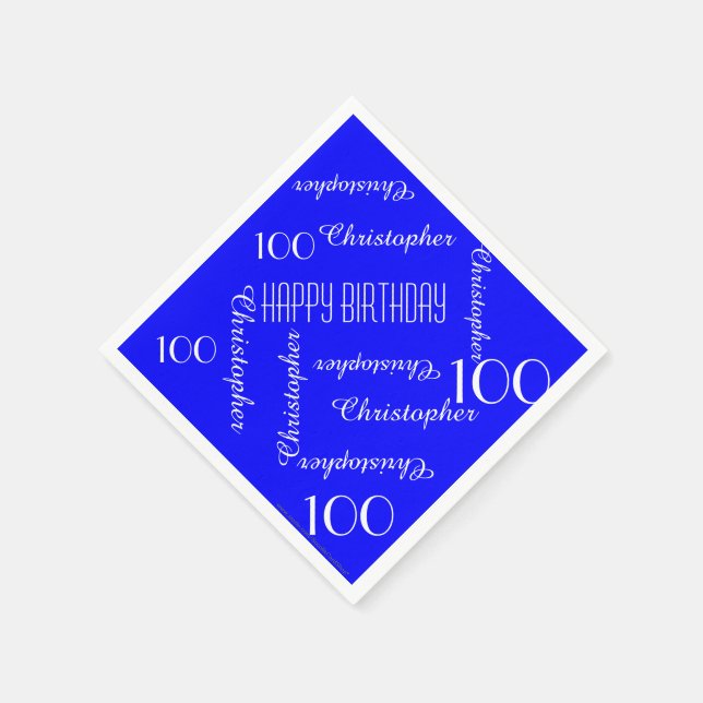 Serviettes Jetables Royal Blue 100th Birthday Party Repeat Names Papie (Coin)