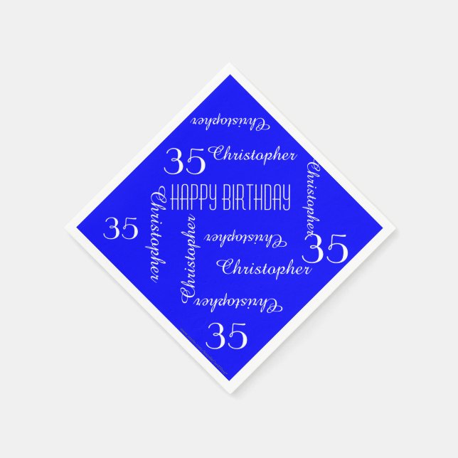 Serviettes Jetables Royal Blue 35th Birthday Party, Noms, Papier (Coin)