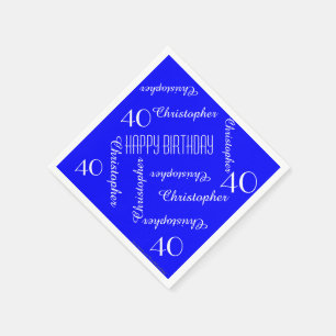 Serviettes Jetables Royal Blue 40th Birthday Party Répéter les noms, p
