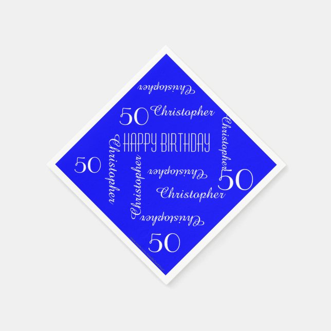 Serviettes Jetables Royal Blue 50th Birthday Party Répéter les noms, p (Coin)