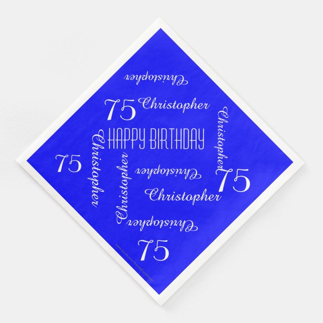 Serviettes Jetables Royal Blue 75th Birthday Party Repeat Names, Papie (Coin)